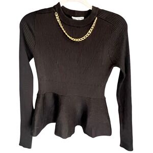 LOVETREND NEW YORK Black Ribbed Long Sleeve Peplum Sweater  Size L